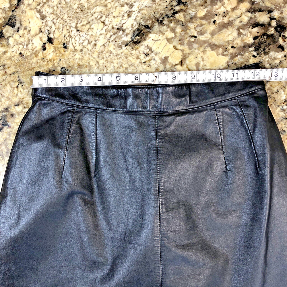 Size 8 I.B. Diffusion Womens Genuine Leather Pencil Skirt Black 1/4 Zip KR - Picture 5 of 16